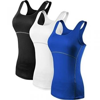 Neleus Mujeres Camisetas Deportivas Sin Mangas de 3 Unidades,11# 3 unidades Negro, Blanco, Azul,Medium