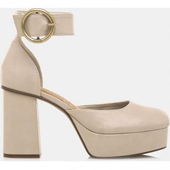 Mustang - Sandalias Sindy para Mujer con Plataforma, Pulsera al Tobillo, Tacón Bloque de 9cm, Cierre de Hebilla y Puntera Redonda en Color Beige