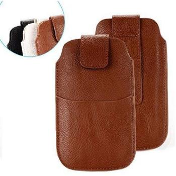 AXELENS Funda Movìl Universal Cartera Vertical para Cinturón Calcetin Bolsa de Cuero Sintético por iPhone Samsung Huawei OPPO Xiaomi con Cierre de Gancho y Bucle Smartphone hasta 4,7'' - Marron