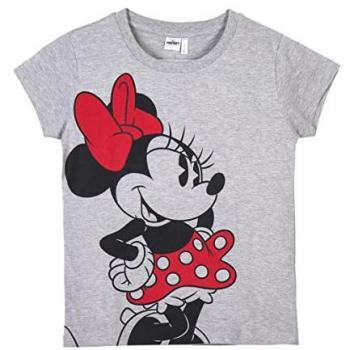 Camiseta Infantil de Manga Corta Minnie Mouse Gris 100% Algodón - Licencia Oficial Disney, Talla 10 A