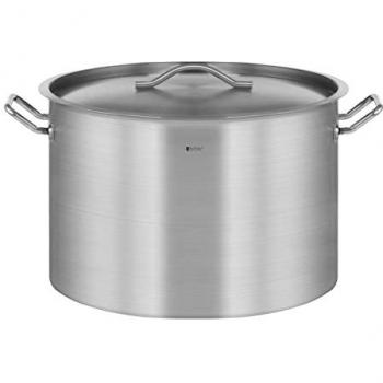 Olla de inducción de acero inoxidable 106 L con tapa y bordes vertedores prácticos