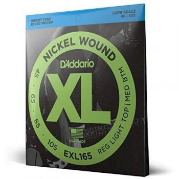 Cuerdas para Bajo D'Addario EXL165 Niqueladas, Luz Personalizada 45-105, Escala Larga