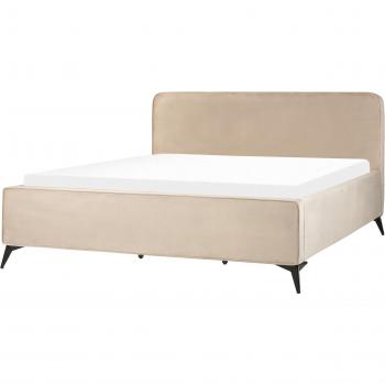 Cama Super King Size 180 x 200 cm de Terciopelo Gris Pardo con Cabecero Wingback y Patas de Metal Negras - Estilo Clásico Minimalista Valognes