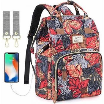 Mochila cambiador para bebé con puerto de carga USB y 2 correas de cochecito multifuncionales, gran capacidad, bolsa de bebé, bolsa de viaje para viajes Arce Leaf. Talla:grande