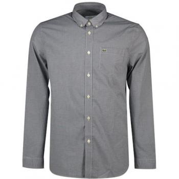Lacoste Men's Micro Check Long Sleeve Casual Shirt - Navy/White, Size M