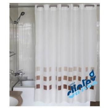 Cortina de Baño con Anillas Fáciles, Textura Beige, Dimensiones 180x200cm, Set de 2 Piezas Dintex