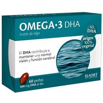 Complemento Alimenticio Omega 3 40% DHA con Aceite de Algas - 60 Perlas - Favorece el Buen Funcionamiento del Sistema Nervioso - Ayuda a Mantener un Estado Óptimo de Visión - 100% Vegetal - Eladiet