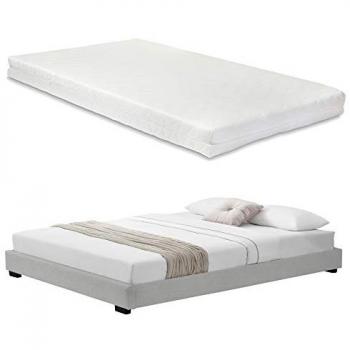 Cama doble tapizada en piel sintética Corium con colchón de espuma fría 140 x 200 cm - Blanco