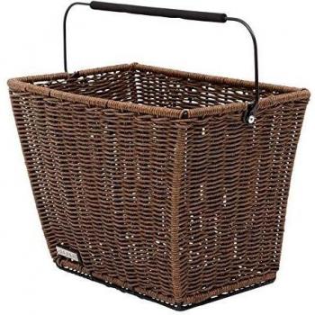 Cesta de Manillar para Bicicleta de Ratan con Malla Cierre y Soporte Extraíble Color Marrón