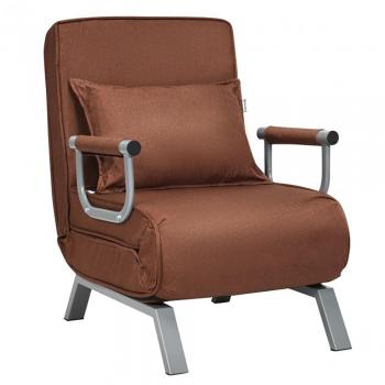 Folding 5-Position Convertible Sleeper Bed Armchair with Pillow - Coffee