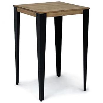 Mesa Alta Cuadrada Lunds 59x59x108cm Acero Humo y Madera Maciza de Pino Acabado Vintage Estilo Industrial