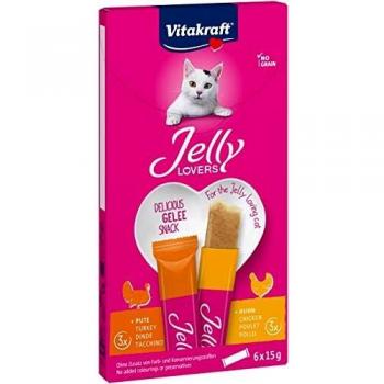 Vitakraft - Jelly Lovers, Snacks de Gelatina para Gatos, Variedad Pollo y Pavo - 6 Unidades x 15 g