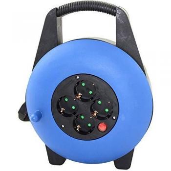 Silver Electronics 8821 Enrollacable de 15 Metros con 4 enchufes, Azul