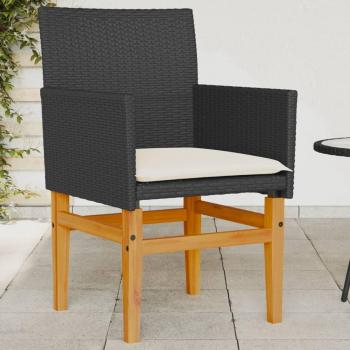 vidaXL Garden Chairs with Cushions 2 pcs Black Poly Rattan & Solid Wood