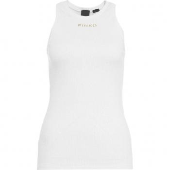 PINKO Ribbed White Sleeveless Top for Women - Size M