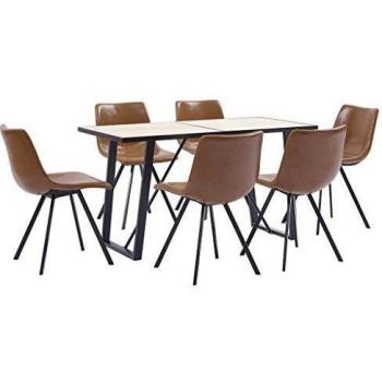 vidaXL Juego Comedor 7 Piezas de Cuero Sintético Mobiliario Decoración Interior Casa Hogar Robusto Duradero Resistente Funcional Práctico Útil Coñac