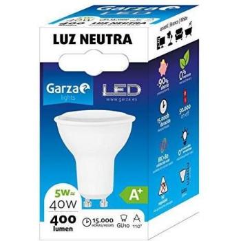 Garza ® - Bombilla Led GU10 Dicroica, Luz neutra 4000K, Casquillo GU10, 5W 400 lúmenes