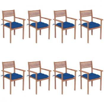 8-Piece Stackable Garden Chairs Set with Cushions - Solid Teak Wood
