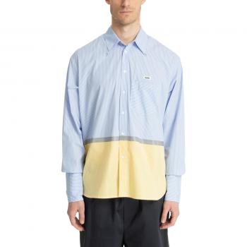 GCDS Men's Blue Striped Tape Button-Up Casual Shirt, Size M