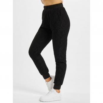 Urban Classics Women's Black Lace Jersey Sponge Jog Pants