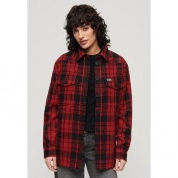 Sobrecamisa de Borreguillo a Cuadros Rojos para Mujer Superdry, Casual, Lana, Manga Larga, Talla S
