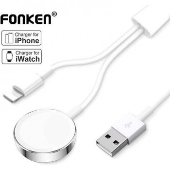 Cargador Inalámbrico Magnético Qi FONKEN para Apple Watch iWatch, Cable de Carga Rápida para Todos los iPhone y iPads