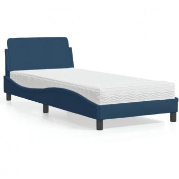 Cama con colchón azul 90x200 cm en tela