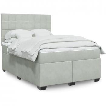 Cama box spring blanda con colchón de terciopelo gris claro 140x190 cm