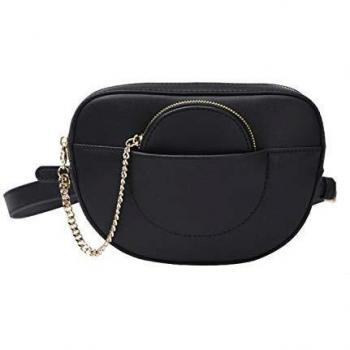 Riñoneras Mujer Moda Bolsa de Cintura Mini Bolso Cuero Riñonera Elegante Bolsa de Cinturón Mujeres Negro