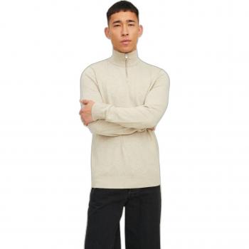 Jack & Jones Emil Knit Half Zip Sweater for Men - Oatmeal