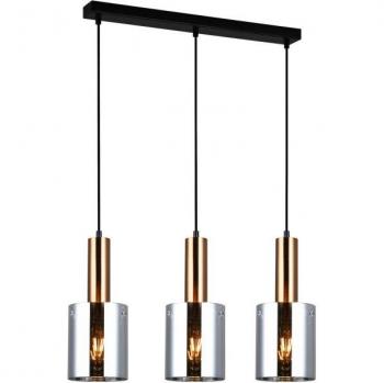 Lámpara colgante moderna Sardo de Italux, fabricada en latón, con 3 luces y pantalla ahumada, tipo de casquillo E27