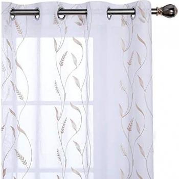 Amazon Brand - Umi Cortinas Translucidas Decorativas con Motivos Espiga de Trigo con Ojales 2 Piezas 140x245cm Lino