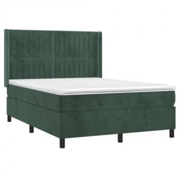 Cama box spring con colchón terciopelo verde oscuro 140x200 cm
