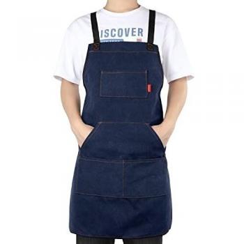 ALLONWAY Delantal, Delantal Cocina Hombres y Mujeres, Delantales de Tamaño Ajustable, Delantal Personalizado Apto para Barbacoas Artistas y Jardineros, Anti-Manchas de Grasa, Denim, Azul