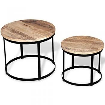 vidaXL Set de mesa de centro 2 uds redonda madera de mango 40 cm/50 cm