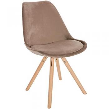 Silla de salón Sofia tapizada en terciopelo marrón con base de madera y diseño redondo
