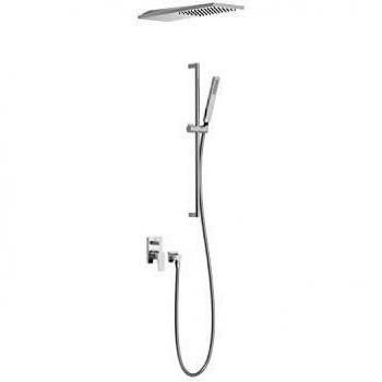 Kit de ducha monomando empotrado Project-Tres, rociador ducha inox a pared, barra deslizante, maneta, 54,8 x 16 x 15 centímetros, color cromo