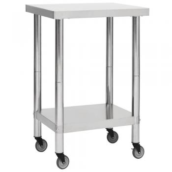 vidaXL Kitchen Work Table with Wheels 60x60x85 cm Stainless Steel