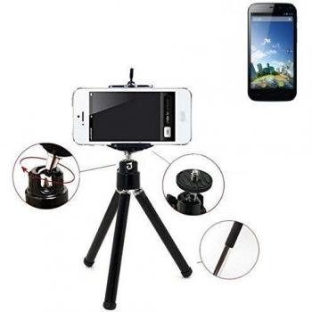Smartphone trípode / soporte móvil / trípode como para Kazam Thunder 2 5.0. Trípode de aluminio / trípode con soporte para el teléfono móvil, universal para todos los teléfonos inteligentes y las cámaras comunes. De color negro. Aferrarse trípod