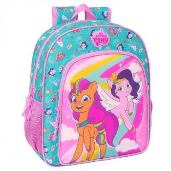 Mochila Escolar Junior Adaptable a Carro My Little Pony Magic 32x38x12 cm, Color Rosa/Turquesa, Cómoda y Versátil, Calidad y Resistencia