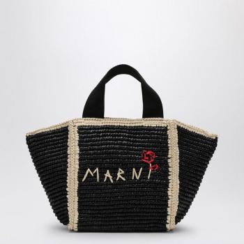 Marni Women's Macramé Raffia-Effect Black Small Shopping Tote Bag