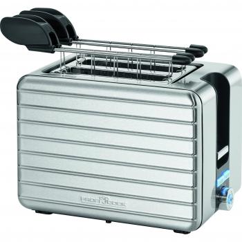 ProfiCook TAZ 1110 Tostadora y Sandwichera de Diseño, 2 Rebanadas Anchas 40mm, Acero Inoxidable, 1050W, Plateado/Negro
