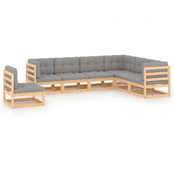 7-Piece Solid Pine Garden Lounge Set with Cushions