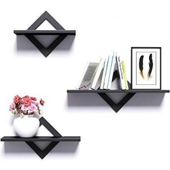 Piorlado Baldas Pared Negro de 3 Niveles, Estantes de Pared MDF, Estanteria Pared Estable para Sala de Estar, Dormitorio, Pasillo, Cocina, Oficina, Baldas Flotantes Longitud 27/34/42cm