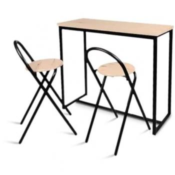 Mesa Alta Rectangular Nórdica con 2 Taburetes de Metal Negro y Madera MDF - Medidas 40 x 90 x 100 cm