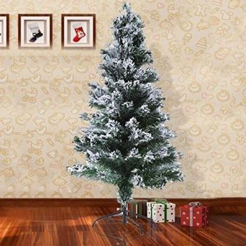 HOMCOM Árbol de Navidad 180cm Artificial Árbol Pino Natural de Blanco Nevado con Soporte de Metal Luces LED 230 Ramas