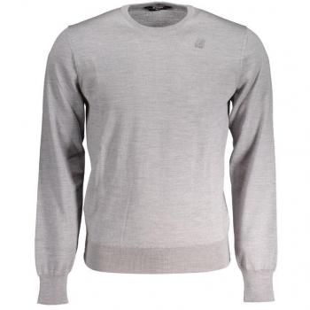 Gray Wool Sweater with Applique Logo - K-Way, Round-neck Knitwear, male, Gray, Size: S