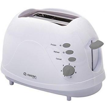 Tostadora RaydanHome 26006, 700W, 3 funciones, 7 niveles de tostado, apagado automático, bandeja recogemigas. Color blanco y gris.