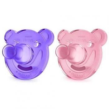 Philips Avent SCF194/02 - Pack de 2 Chupetes calmantes de silicona, de 0 a 3 meses, sin BPA, color morado y rosa