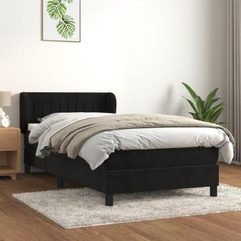 Cama box spring de muelles con colchón negro 100x200 cm en terciopelo